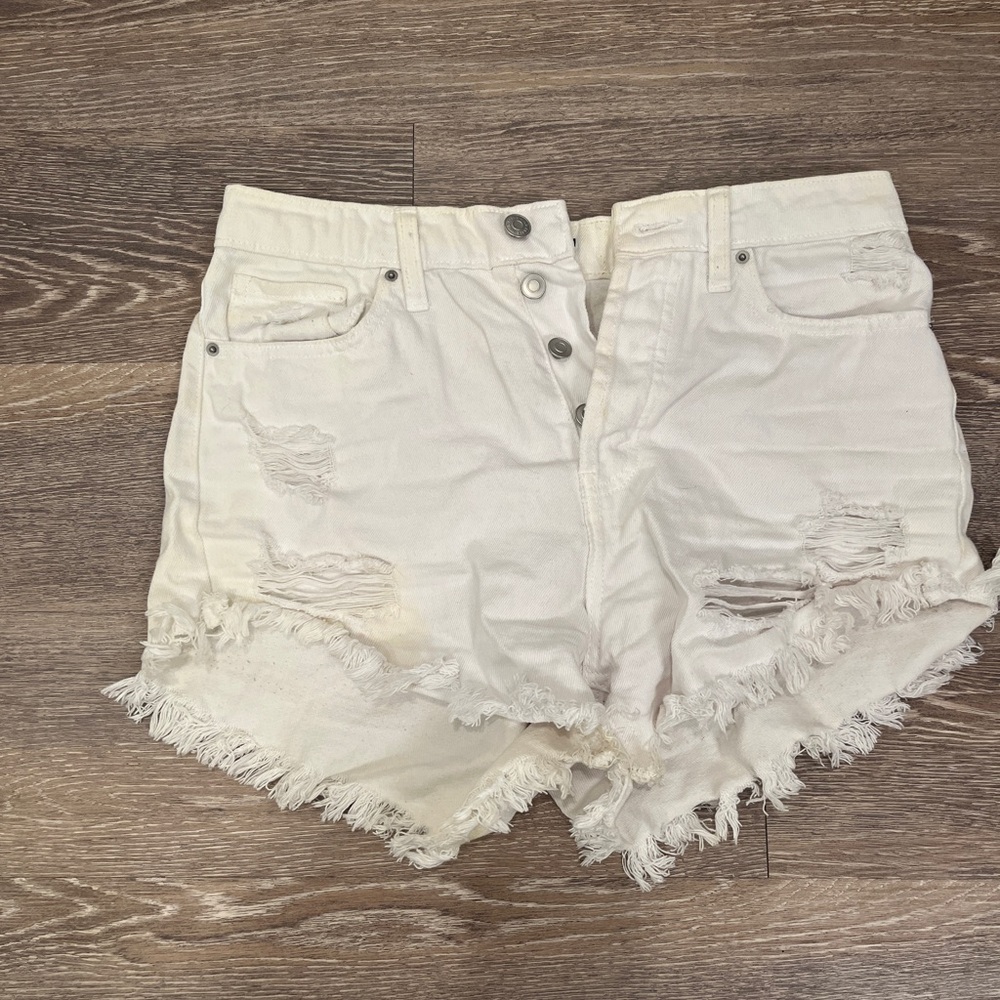 Women's White Distressed Denim Shorts